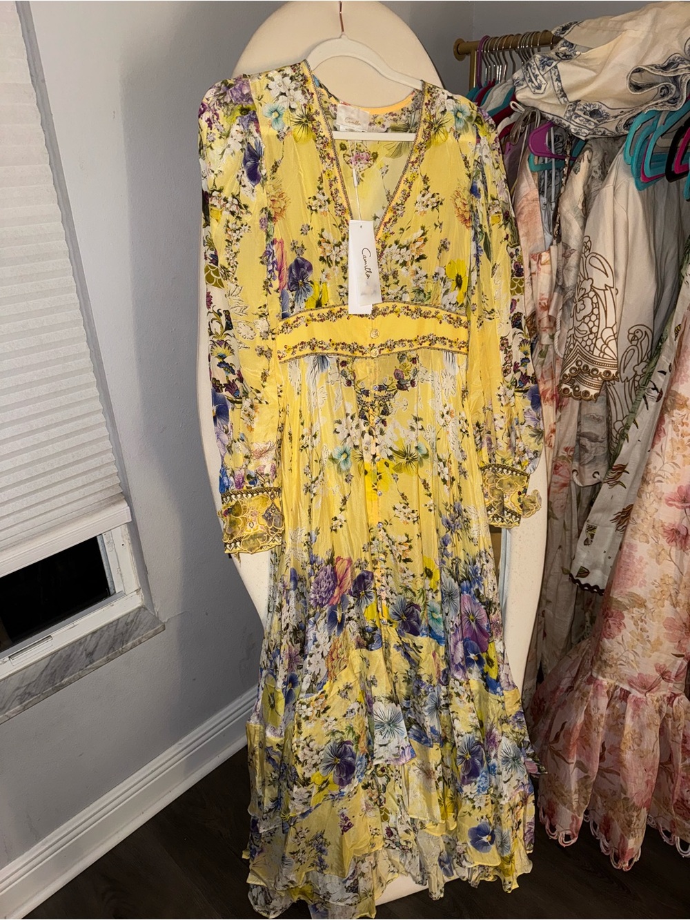 Camilla Yellow Floral V-Neck Long Sleeve Maxi Dress - Picture 4 of 4